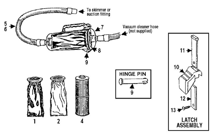 Pentair Rainbow Kreepy #186 In line Leaf Trap with Snap Lid | R211084 R211084K Parts Schematic