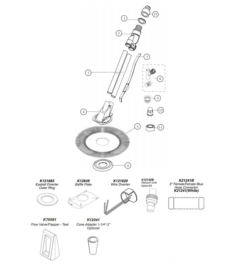 Pentair Kreepy Krauly E-Z Vac Above Ground Suction Side Pool Cleaner | K50600 Parts Schematic