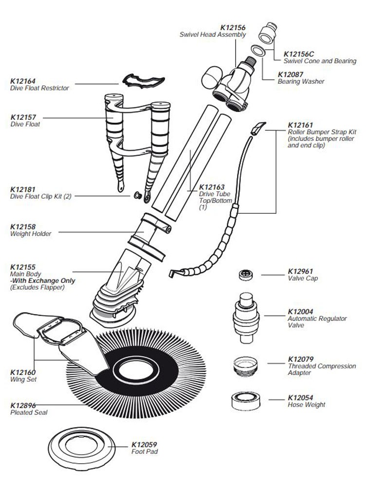 Pentair Kreepy Krauly Classic Pool Cleaner | Universal (Concrete, Vinyl, Fiberglass) Pool Model | Pleated Seal | K70405 Parts Schematic