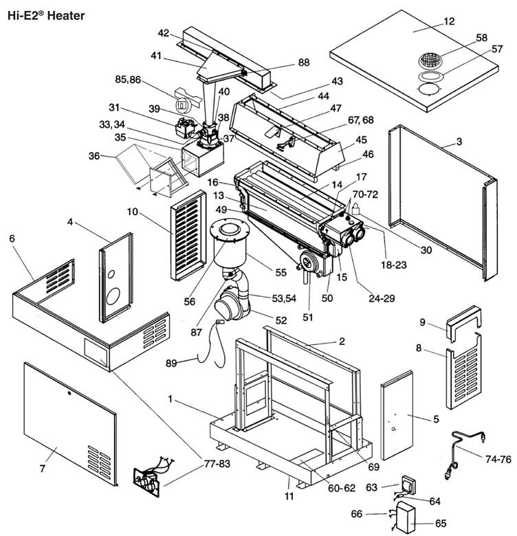 Jandy Hi-E2 ASME Pool Heater | 350,000 BTU Natural Gas HSI | Dual Thermostat | Bronze Headers| EHE350NC Parts Schematic