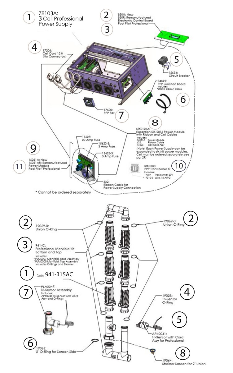 AutoPilot Pool Pilot Professional 3 Power Supply 3 Salt Cell System | PRO3US Parts Schematic