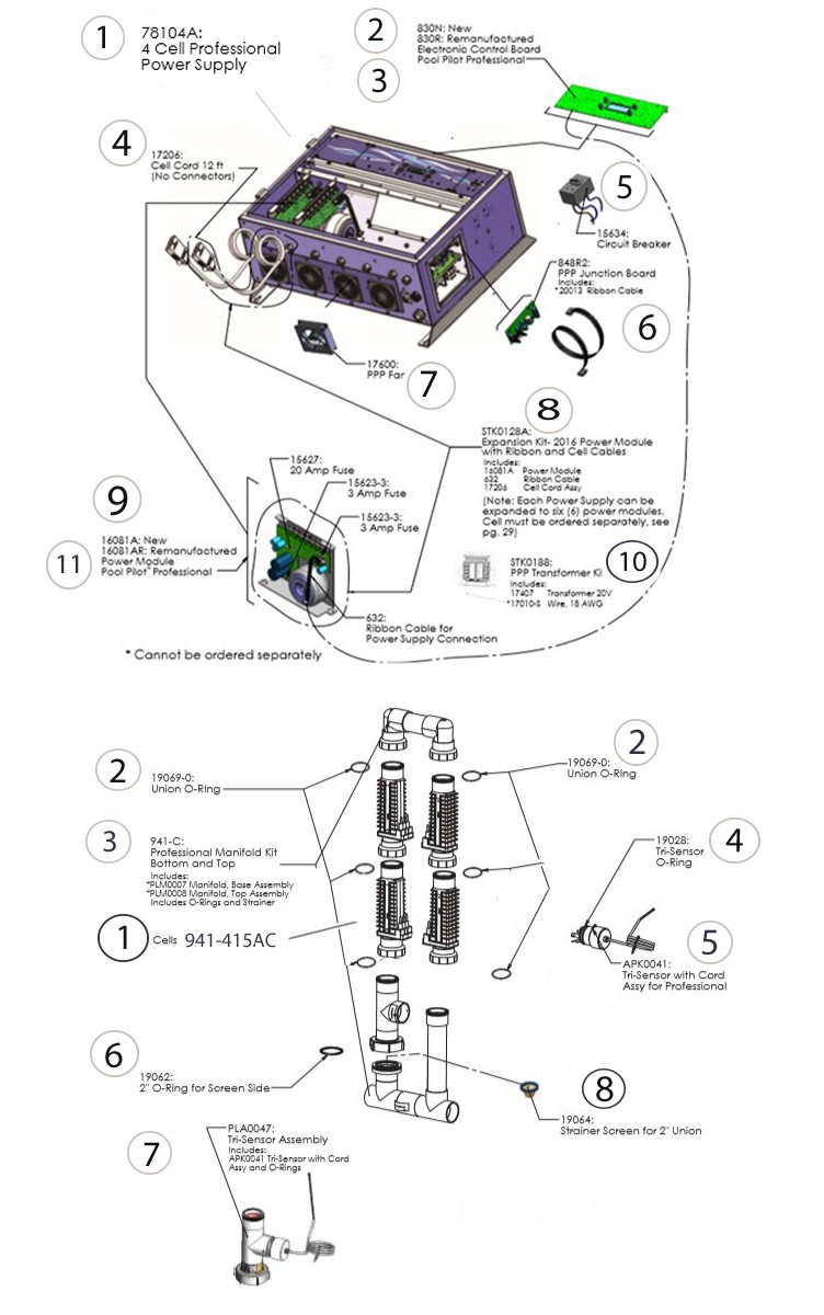 AutoPilot Pool Pilot Professional 4 Power Supply 4 Salt Cell System | PRO4US Parts Schematic