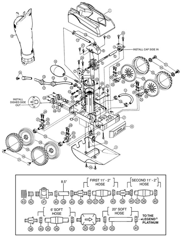 Pentair Letro Legend Platinum Cleaner WHITE with Hoses | Booster Pump Required | LL105PM Parts Schematic