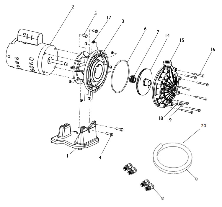 Pentair Letro Universal Booster Pump .75HP | 115V/230V | EC-LA01N Parts Schematic
