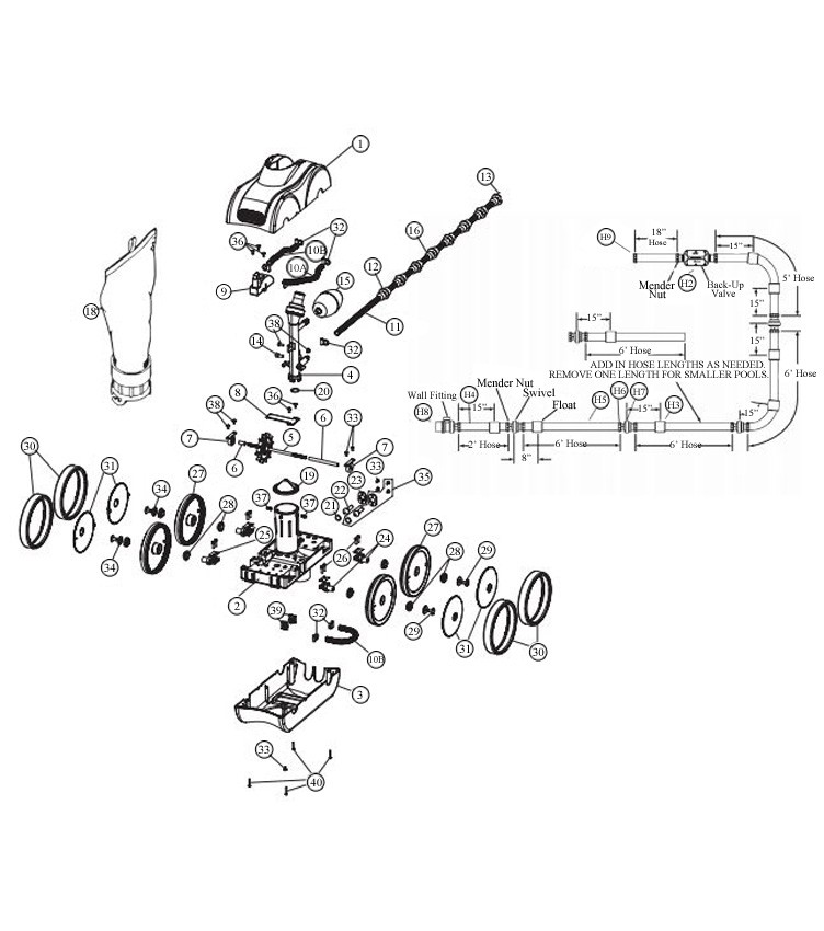 Pentair Kreepy Krauly Legend II Pool Cleaner | No Booster Pump Required | Grey White Model | LX5000G Parts Schematic