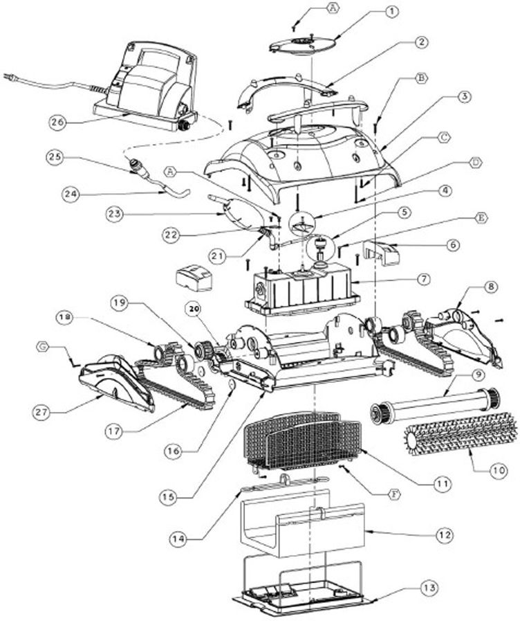 Maytronics Dolphin Orion Electric Cleaner | Complete w/ 55 ft Cable | 6301ORN Parts Schematic