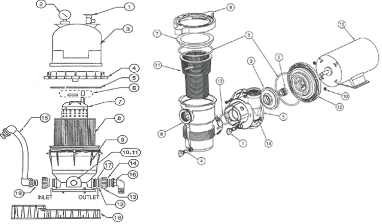 Pentair Clean and Clear Above Ground Pool Cartridge Filter System | 175 Sq Ft | 1.5HP Pump 3' Cord | 6' Hose Kit | EPNCC0175OF1160 Parts Schematic