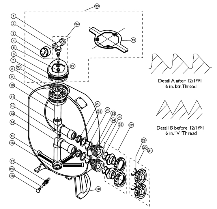 Pentair  Triton II TR 30" Fiberglass Sand Filter | Backwash Valve Required-Not Included | TR100 EC-140210 Parts Schematic