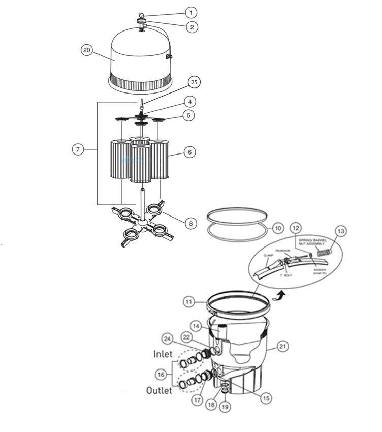 Pentair Clean & Clear Plus Cartridge Filter | 320 Sq. Ft. | EC-160340 Parts Schematic