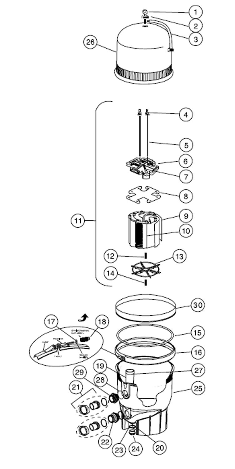 Pentair FNS Plus Fiberglass D.E. Filter | 24 Square Feet | 180006 Parts Schematic