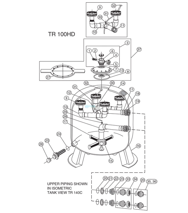 Pentair Triton II 30" Fiberglass Sand Filter | Backwash Valve Required-Not Included | Heavy Duty TR100HD | 140335 Parts Schematic