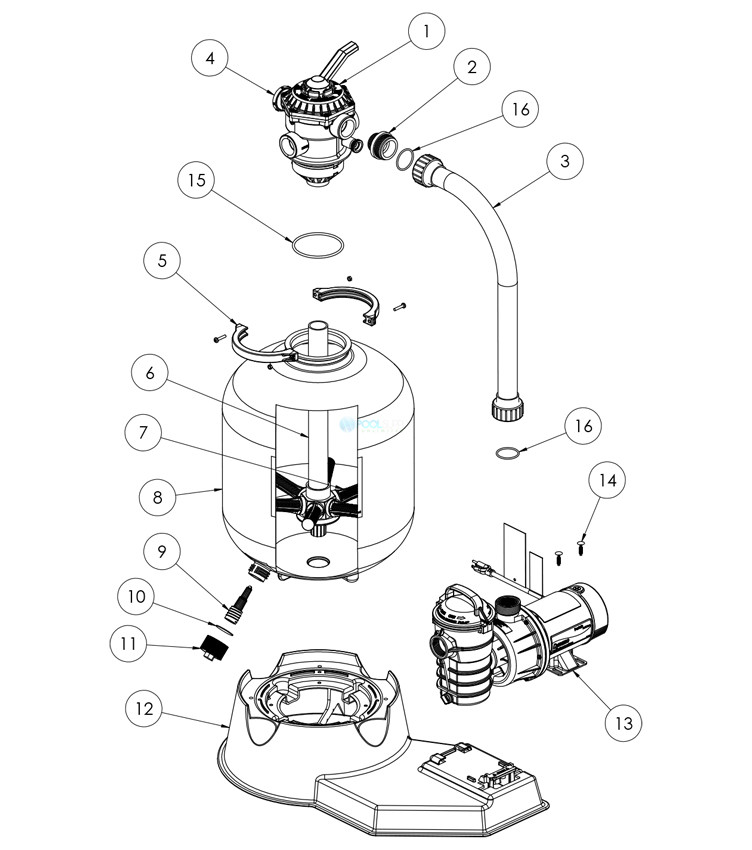 Pentair Sand Dollar SD40 19" Top Mount Sand Filter with Clamp Style 1.5" Multiport Backwash Valve | 1.8 Sq. Ft. | EC-145320 Parts Schematic