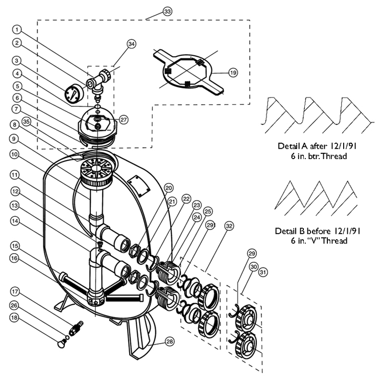 Pentair Triton II TR 19" Fiberglass Sand Filter | Backwash Valve Required-Not Included | TR40 140236 Parts Schematic