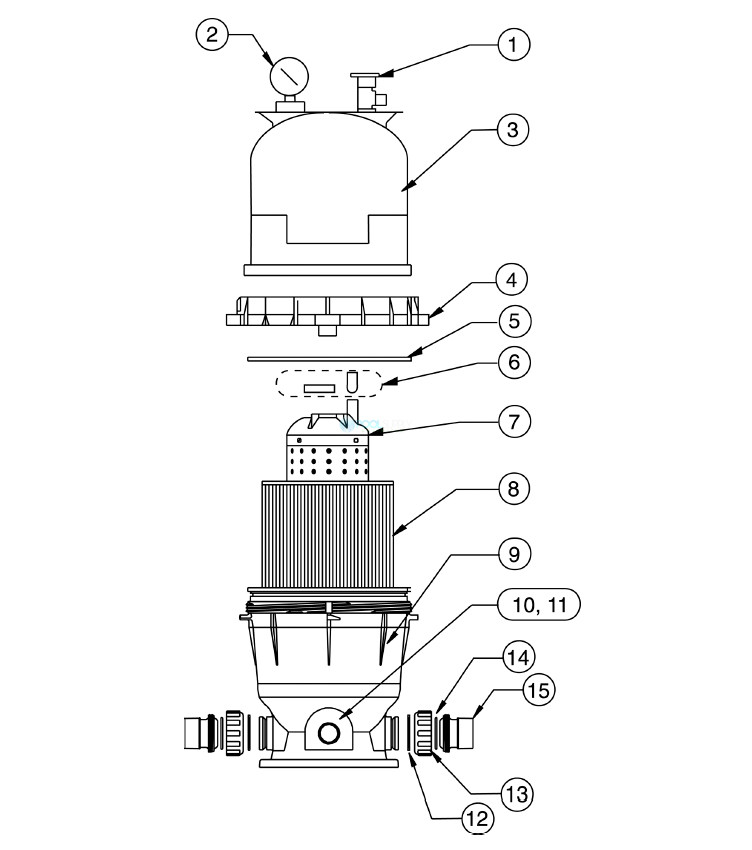 Pentair Clean & Clear Cartridge Filter | 50 Sq. Ft. | 160314 Parts Schematic