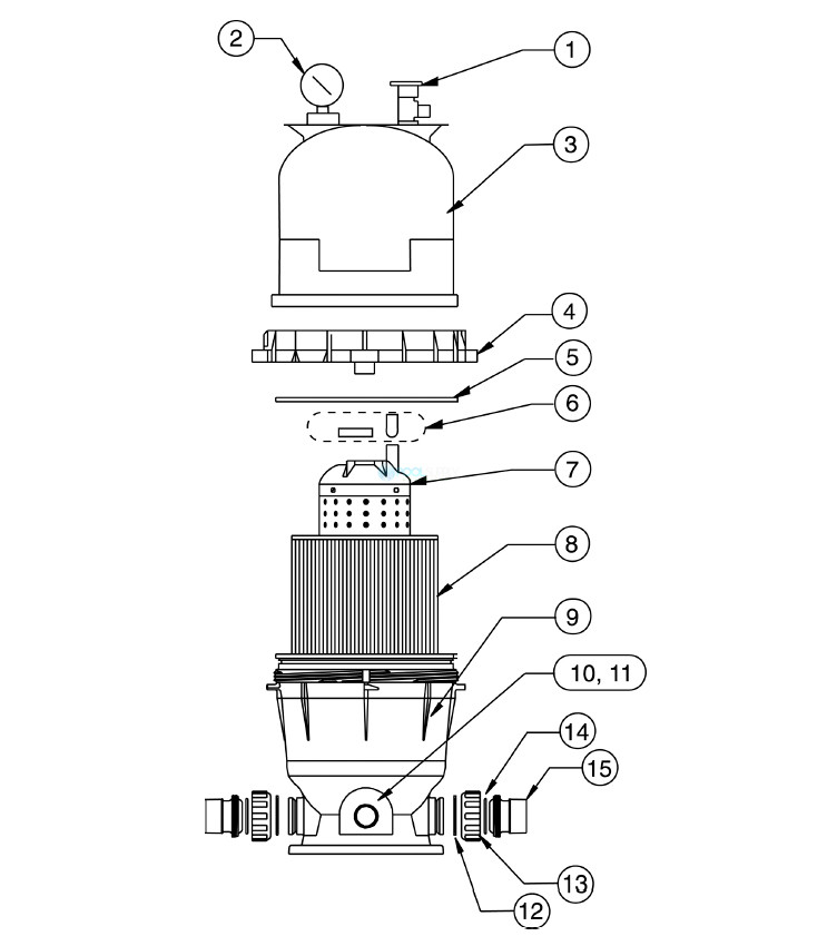 Pentair Clean & Clear Cartridge Filter | 200 Sq. Ft. | EC-160318 Parts Schematic