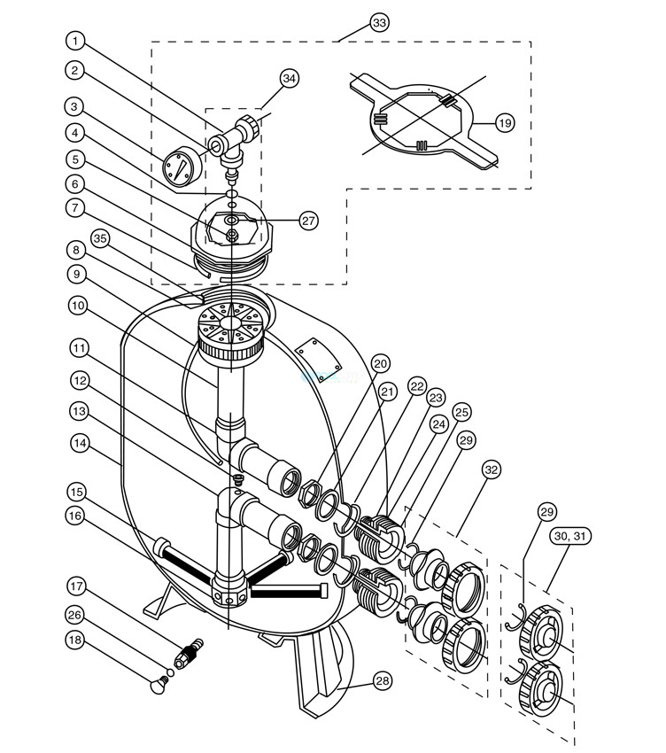 Pentair  Triton II TR 24" Fiberglass Sand Filter with ClearPro Technology® | Backwash Valve Required | TR60 140212 Parts Schematic