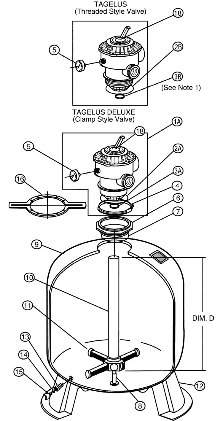 Pentair Tagelus 24" Sand Filter and Valve with ClearPro Technology | TA60 145201 Parts Schematic