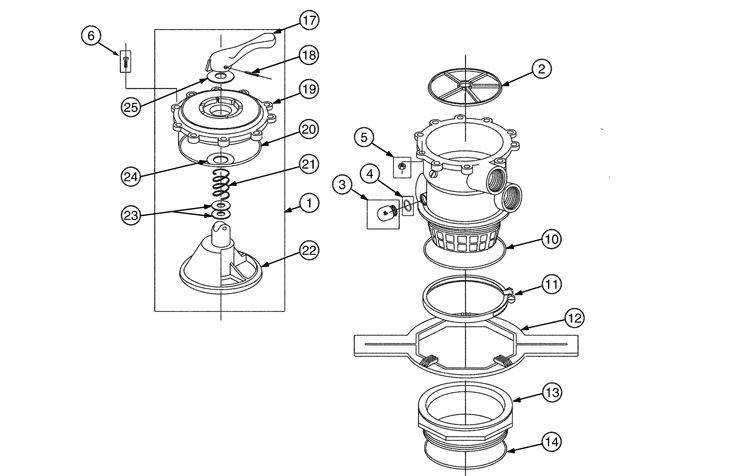 Pentair Tagelus Multi-Port Valve Clamp Style with 2" Ports | 261185 Parts Schematic