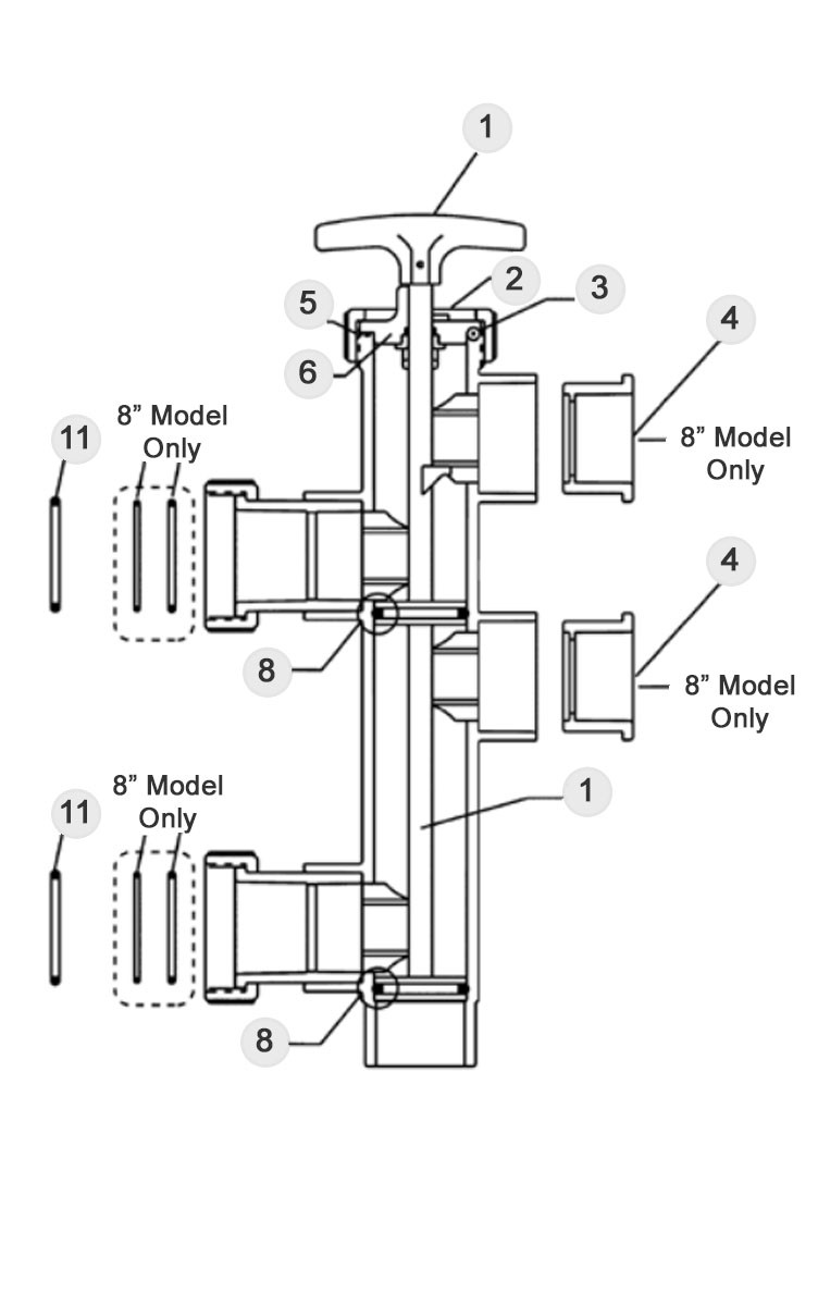 Pentair Backwash Valve for use with DE & Sand Filters | Push-Pull Valve | 2" PVC with Unions | 263064 Parts Schematic