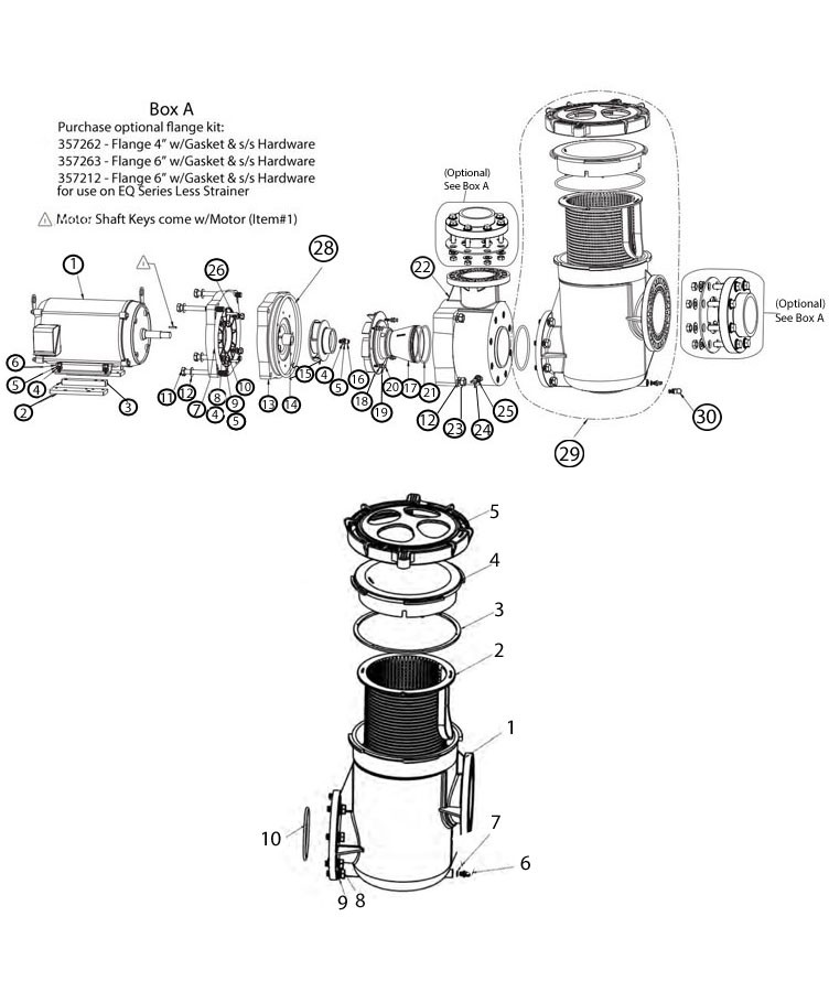 Pentair EQW500 Series 5HP Nema Premium Efficiency Single Phase Waterfall Pool Pump without Strainer 208-230V | 340017 Parts Schematic