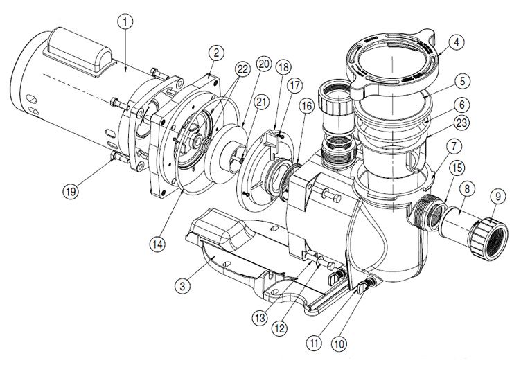 Pentair SuperFlo Standard Efficiency Pool Pump | 115-230V 1HP | 348190 Parts Schematic