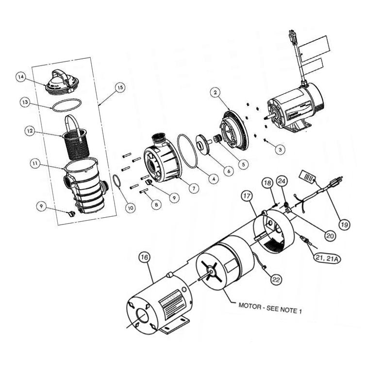 Pentair Dynamo Above Ground Pool Pump with 3' Cord | 115V 0.75HP | 340194 Parts Schematic