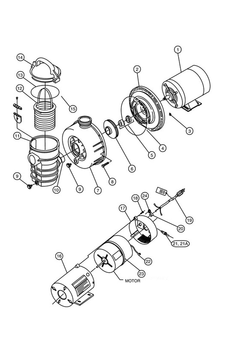 Pentair Dynamo Above Ground Pool Pump with 3' Cord | 115V 1HP | 340197 Parts Schematic