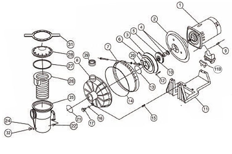 Pentair Challenger Pump 5HP 3 Phase 230V 460V  Full Rate  High Flow Pool Pump | 345300 Parts Schematic