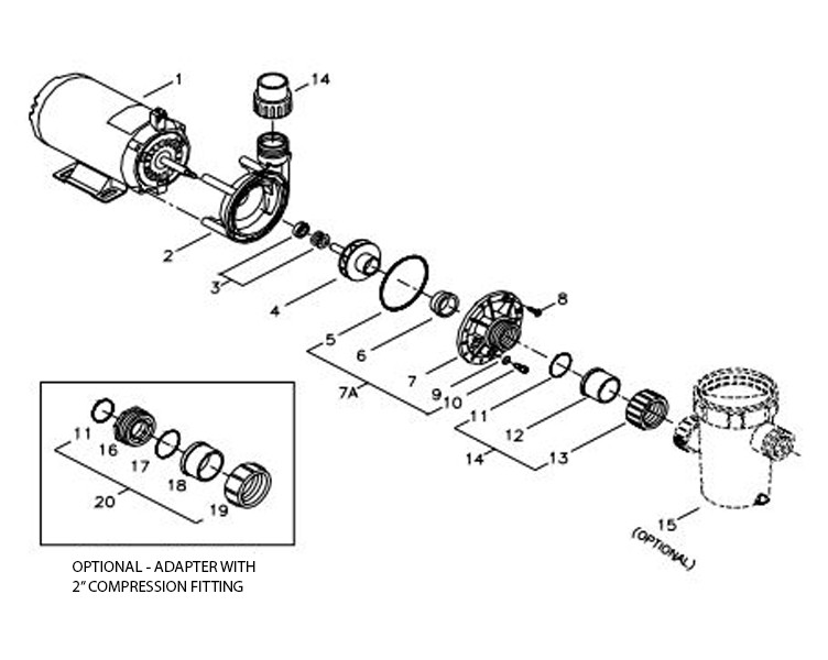 Gecko Aqua-Flo Flo-Master FMHP | Side Discharge | 48-Frame 115V 1.5 HP 1.0 OPHP 2-Speed | 02110000-1010 Parts Schematic