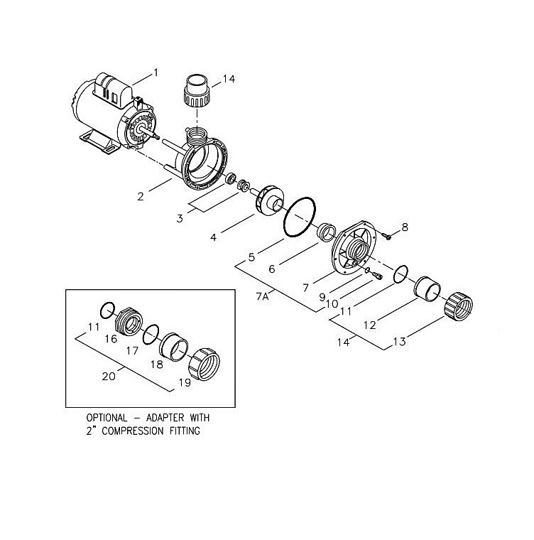 Gecko Aqua-Flo Flo-Master FMCP | Center Discharge | 48-Frame 115V 1.5 HP 1.0 OPHP 2-Speed | 02610000-1010 Parts Schematic