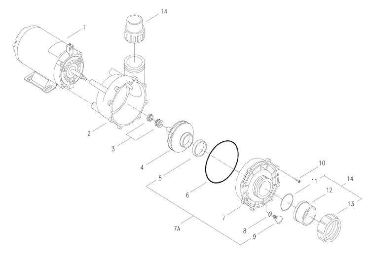 Gecko AquaFlo FloMaster XP2 | 48-Frame 230V 3.0 HP 2.0 OPHP 2-Speed | 06120500-2040 Parts Schematic