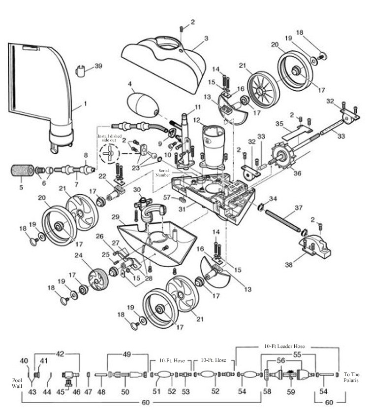 Polaris 280 Automatic Pool Cleaner BLACK MAX | Includes Hose & Back-up Valve | F5B Parts Schematic