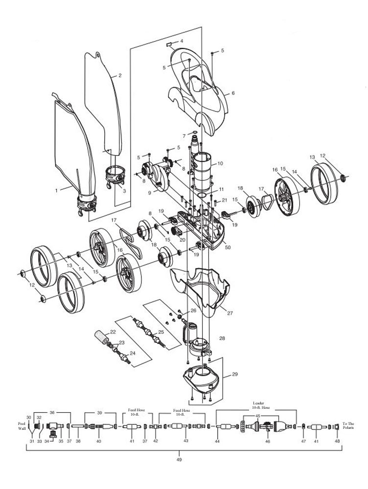 Polaris 480 Pro Automatic Pool Cleaner | Black | F4B Parts Schematic