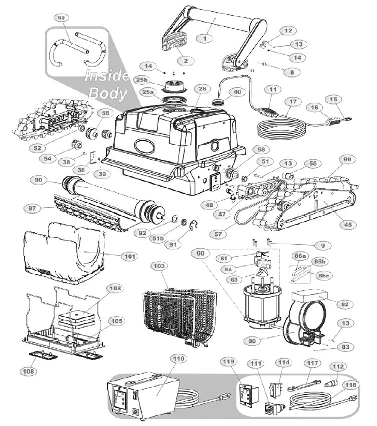 Aquabot Turbo T+ Robotic Pool Cleaner with Caddy | ABTRTR3 Parts Schematic