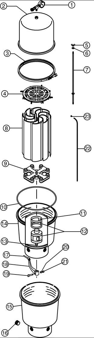 Pentair SMBW4036 Fiberglass D.E. Filter | 35 Square Feet with Built-In Backwash Valve | 011554 Parts Schematic