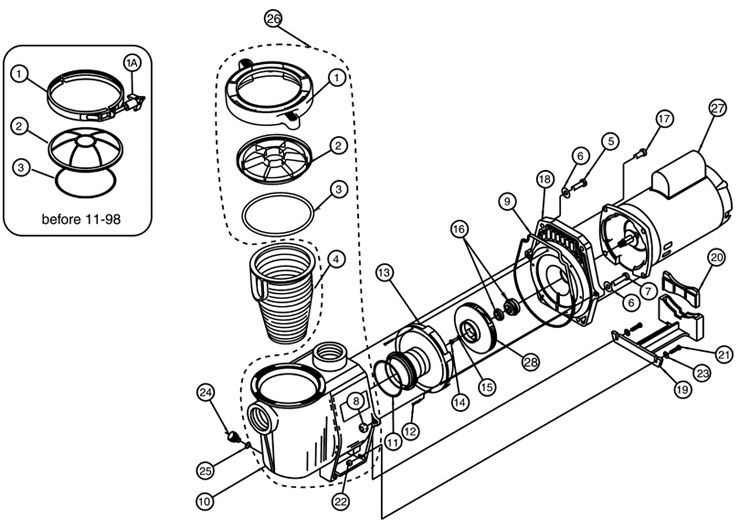 Pentair WhisperFlo 2HP Energy Efficient  2-Speed Pool Pump Up-Rated 230V | WFDS-28 | 011524 Parts Schematic