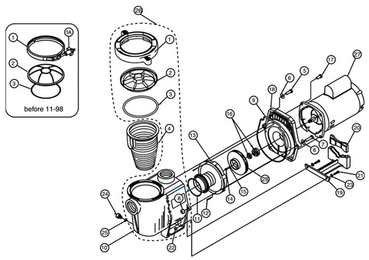 Pentair WhisperFlo Standard Efficiency Pool Pump | 115/208/230V 0.75HP Full Rated | WF-3 | 011579 Parts Schematic