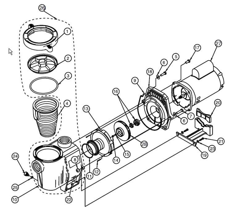 Pentair WhisperFlo Standard Efficiency Pool Pump | 115/230V 1HP Full Rated | WF-4 | EC-015583 Parts Schematic