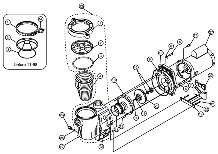 Pentair WhisperFlo Energy Efficient 2 Speed Pool Pump | 230V 1HP Full Rated | WFDS-4 | 011486 Parts Schematic