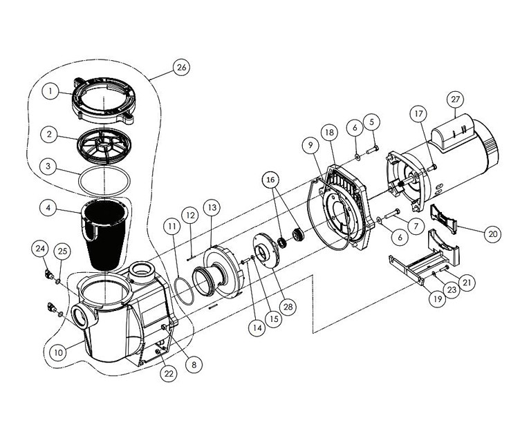 Pentair WhisperFlo .75HP Energy Efficient Full Rated 3-Phase Pool Pump 230-460V | WFK-3 | 011021 Parts Schematic