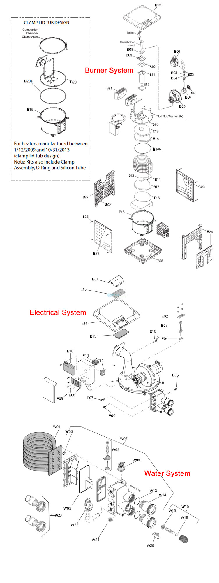 Pentair MasterTemp Low NOx Pool  Heater - Electronic Ignition - Natural Gas - 200000 BTU - 460730 Parts Schematic