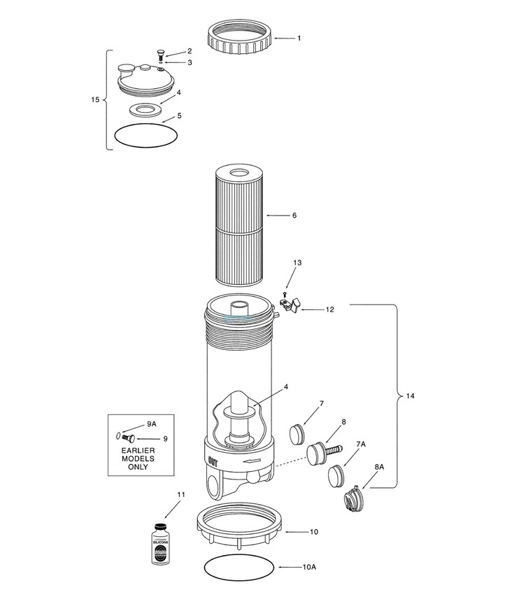 Pentair RTL25 Dynamic II High Flow Cartridge Filter | SLIP | 25 SQFT | 3OZ | R172502 Parts Schematic