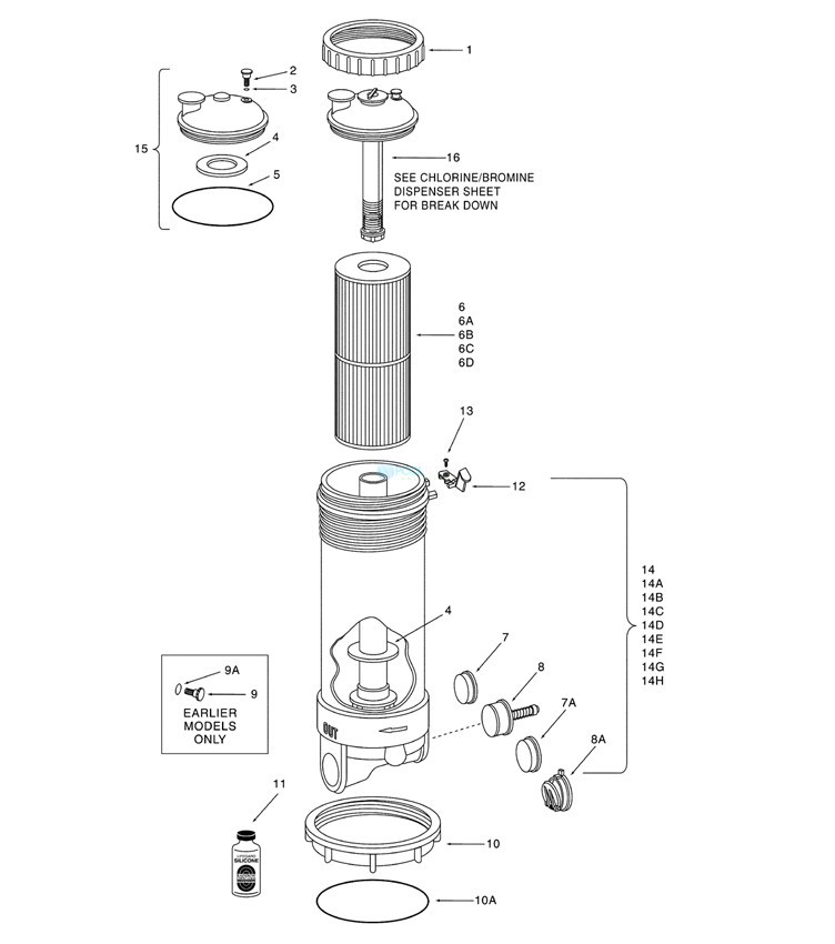 Pentair 1.5" Female Pipe Thread RCF Dynamic III 25 Sq Ft Filter Assembly | 172532 Parts Schematic