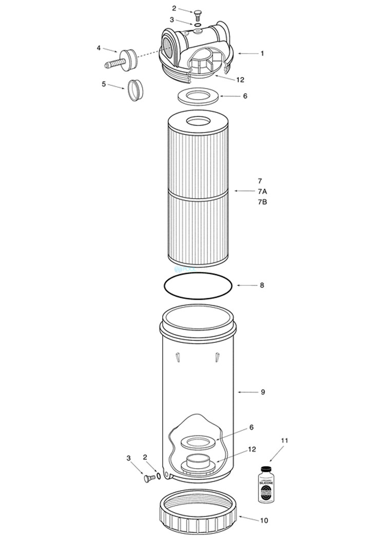 Pentair 1.5" SLIP RDC In Line 25 Sq Ft Filter Assembly | R172426A Parts Schematic