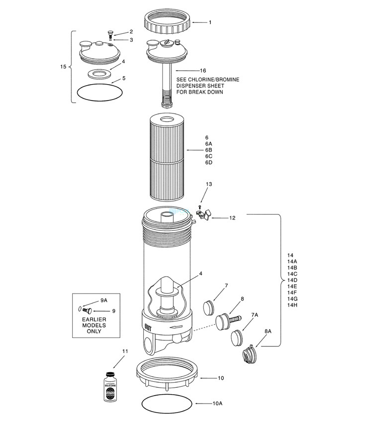 Pentair 1.5" Slip RTL Dynamic II 50 Sq Ft Filter Assembly | 172504 Parts Schematic