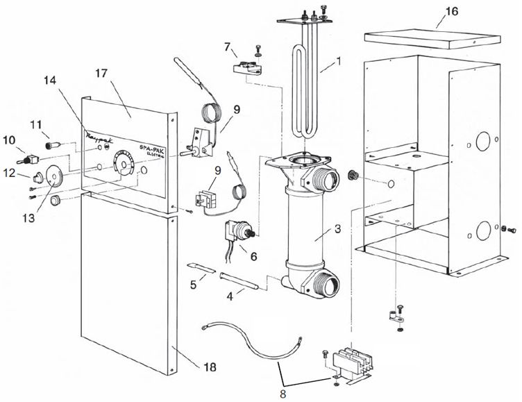 Raypak Spa Pak Electric Heater ELS1102 11kW 240V | 001640 010427 010494 Parts Schematic