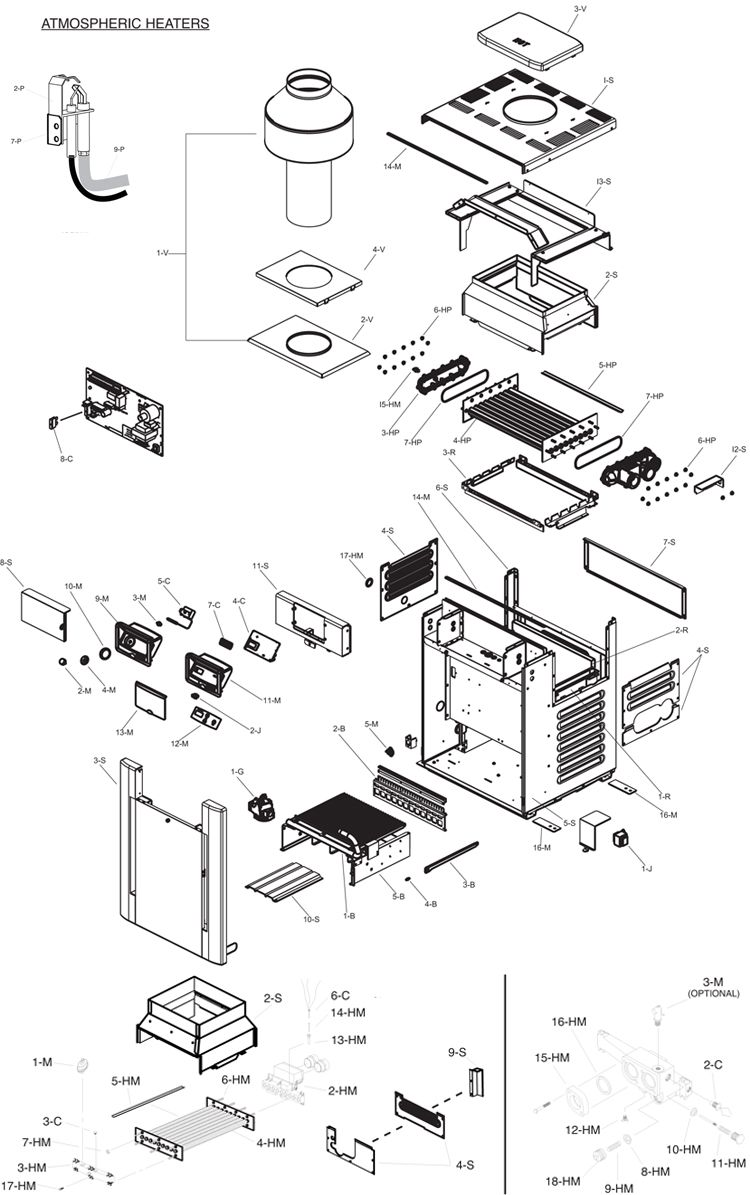 Raypak Digital ASME Natural Gas Commercial Swimming Pool Heater | 200k BTU Cupro Nickel Heat Exchanger | Altitude 0-1999 Ft | C-R206A-EN-X 010198 | B-R206A-EN-X #50 017399 Parts Schematic