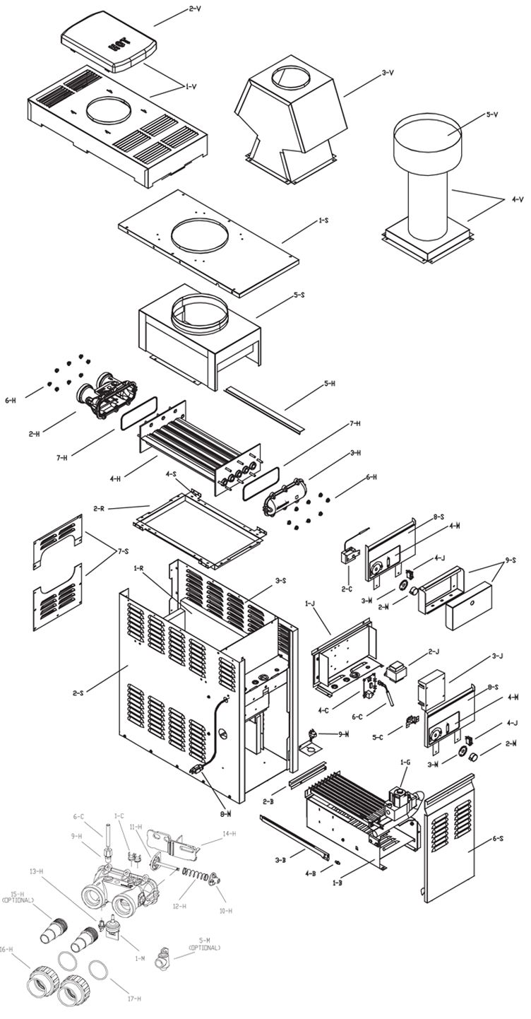 Raypak Versa 130k BTU Above Ground & Spa Heater | Millivolt | Natural Gas | P-M130A-MN-C  #51 011486 Parts Schematic