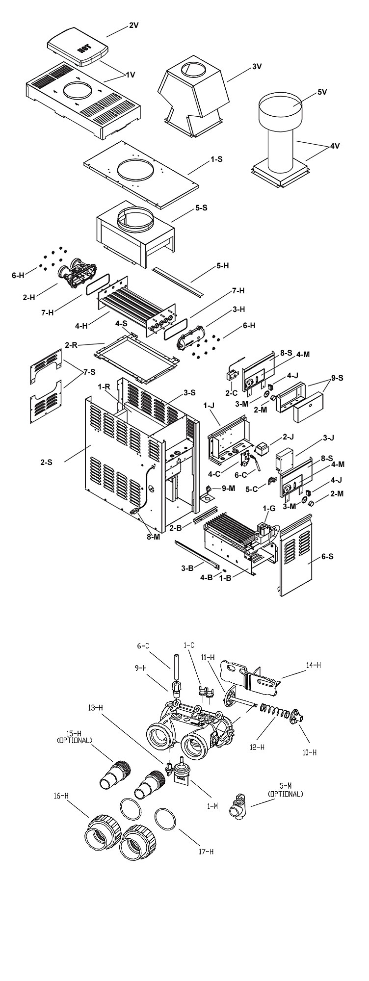 Raypak Versa 130k BTU Above Ground & Spa Heater | Electronic Ignition | Natural Gas | 011472 P-M130A-EN-C #51 011493 Parts Schematic