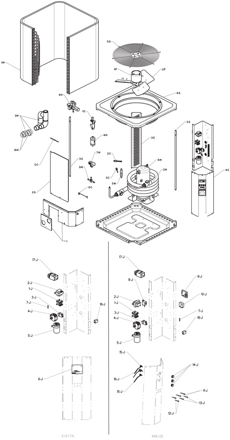 Raypak Heat and Cool Pump 110K BTU Titanium Heat Exchanger Digital Controls 013315 M6350ti-E-HC  013309 R6350ti-E-HC Parts Schematic